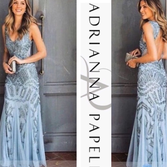 Adrianna Papell Dresses & Skirts - Adrianna Papell beaded V-neck sleeveless low back long gown